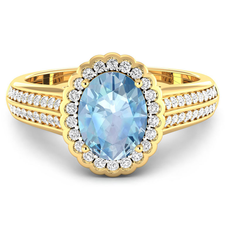14k Yellow Gold Aquamarine and Diamond Ring
