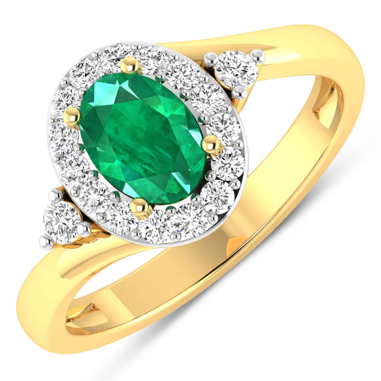 14k Yellow Gold Emerald and Diamond Ring