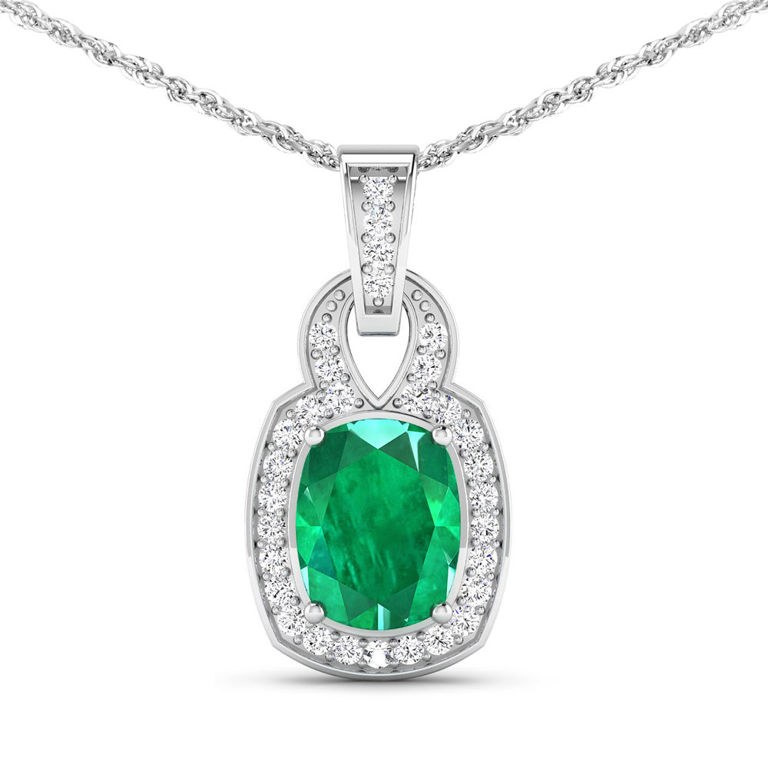 14k White Gold Emerald and Diamond Pendant