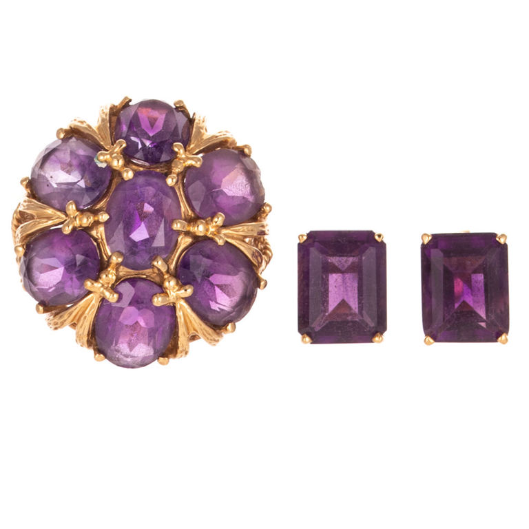 14k Yellow Gold Amethyst Jewelry Set