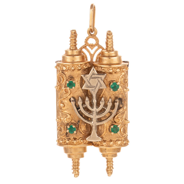 14k Bi-Color Gold Chrysoprase Torah Pendant