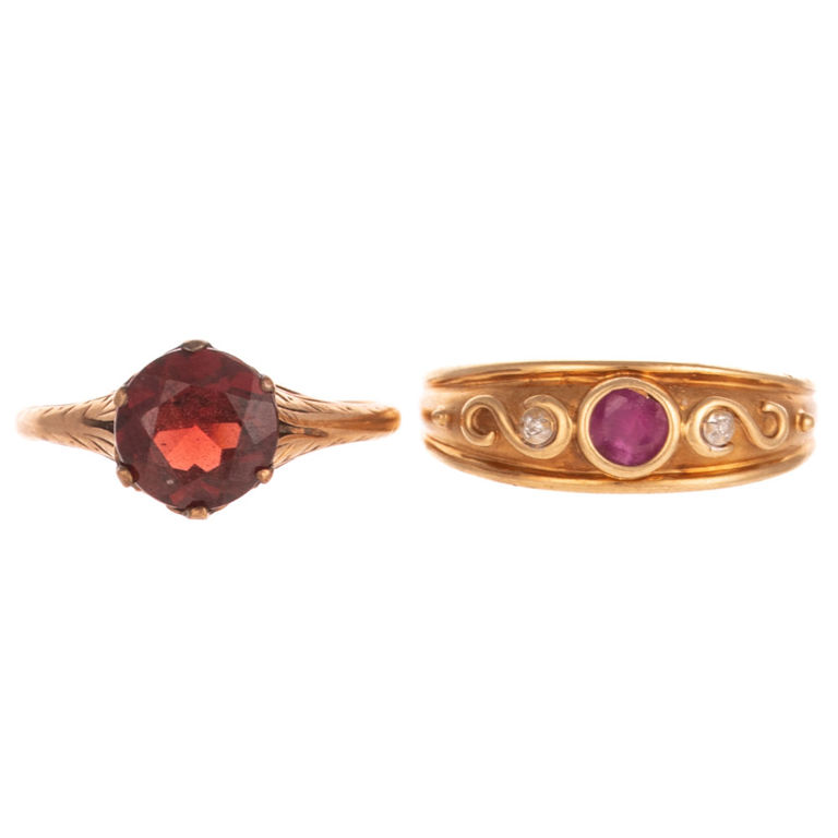 Two 14k and 10k Yellow Gold Gemstone Rings