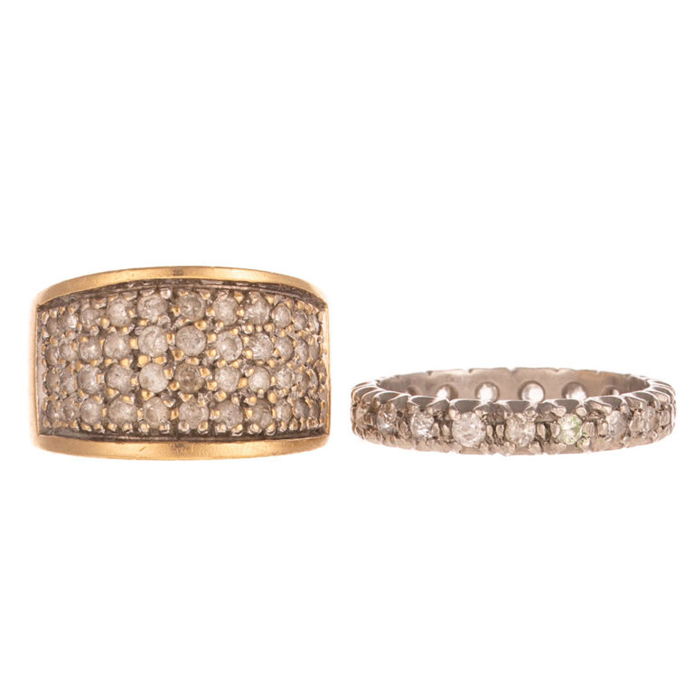 Two 14k Yellow Gold and Platinum Diamond Rings