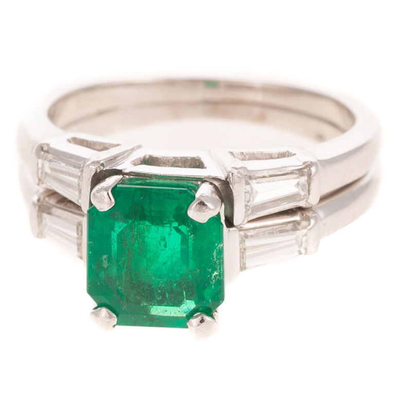Platinum Emerald and Diamond Ring