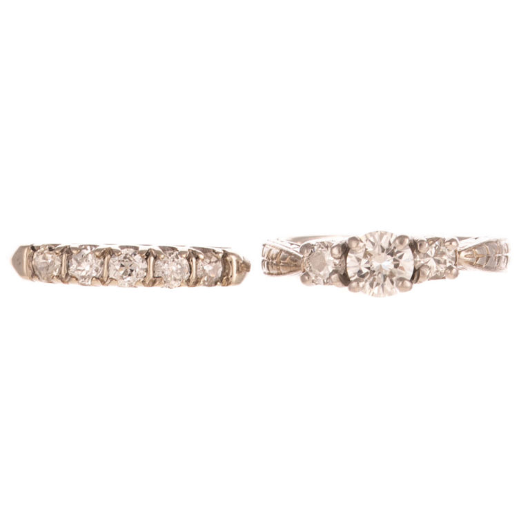 Two Platinum and 14k Gold Diamond Wedding Rings