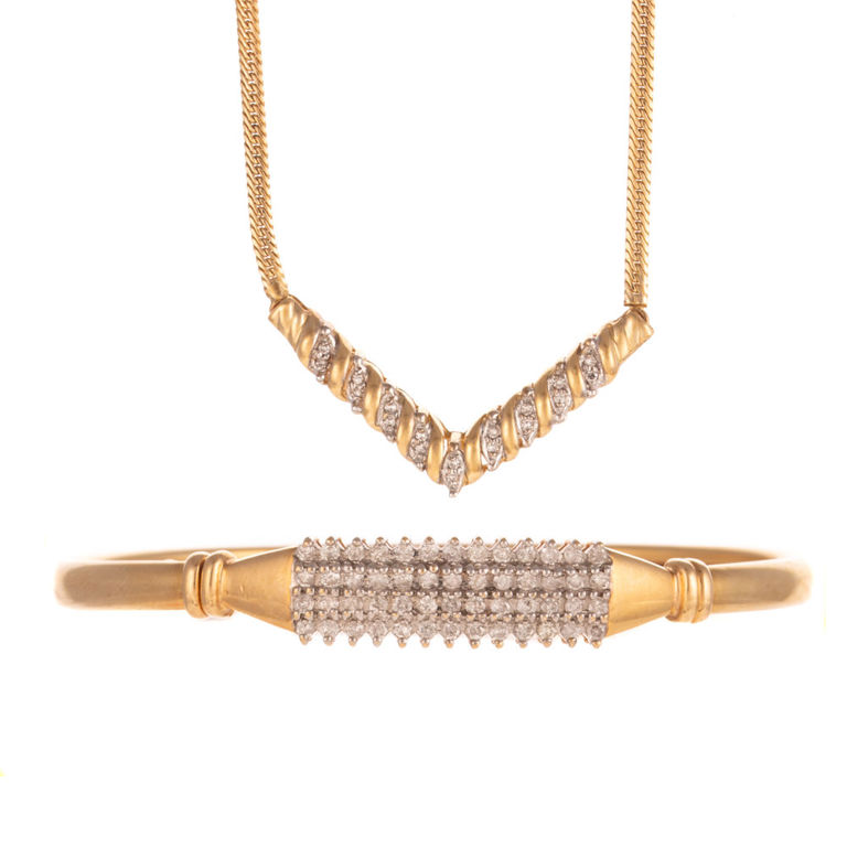 14k Yellow Gold Diamond Jewelry Set