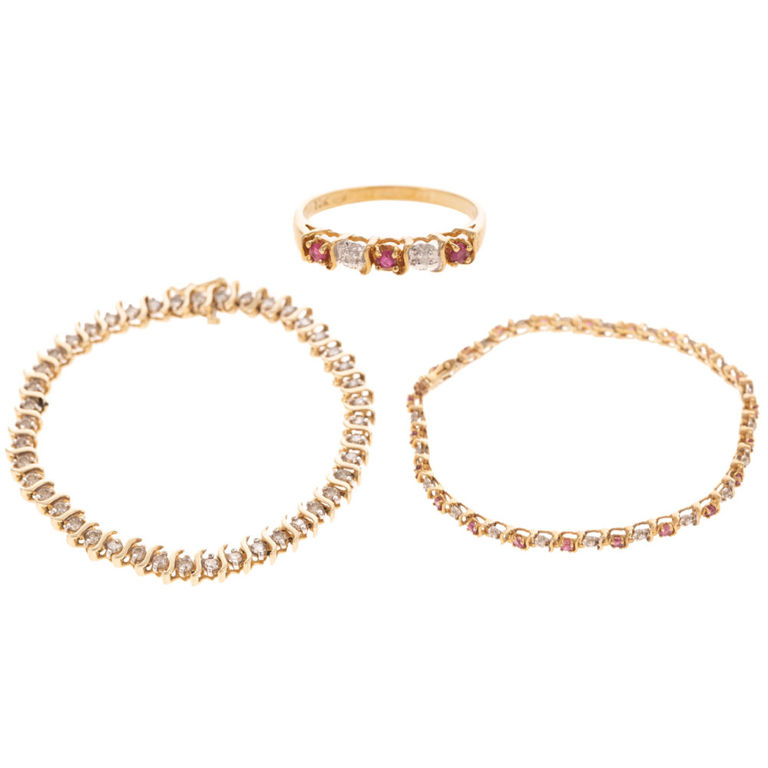 10k and 14k YGold Ruby and Diamond Jewelry Set