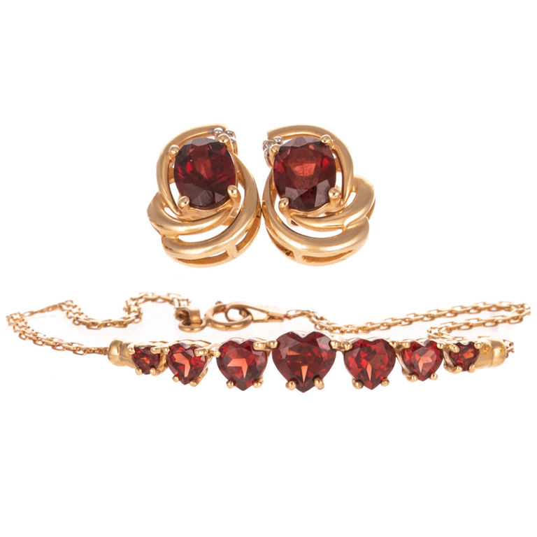 10k and 14k Gold Garnet and Diamond Jewelry Set
