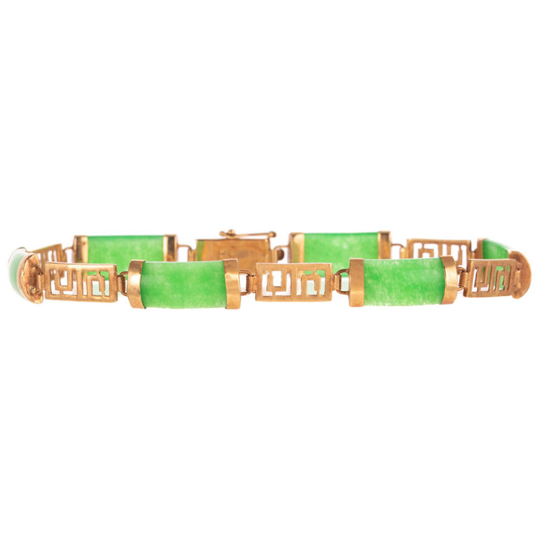 14k Yellow Gold Jade Link Bracelet