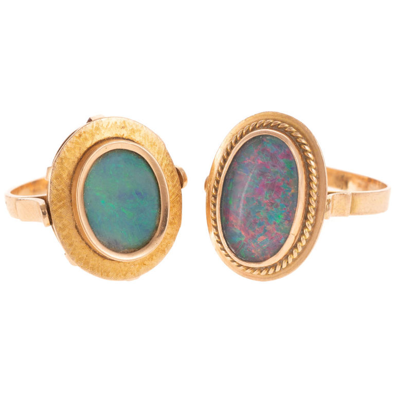 Two 14k Yellow Gold Opal Rings