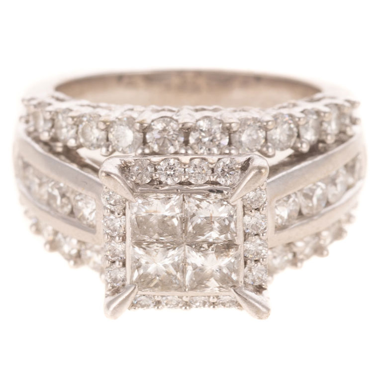 14k White Gold Diamond Triple Row Ring