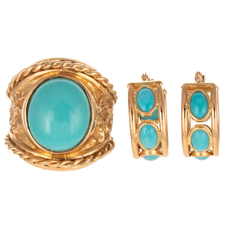 14k Yellow Gold Turquoise Jewelry Set