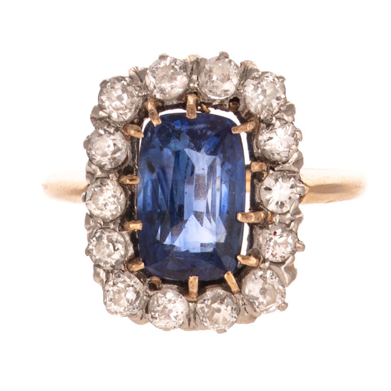 14k Yellow Gold Sapphire and Diamond Halo Ring