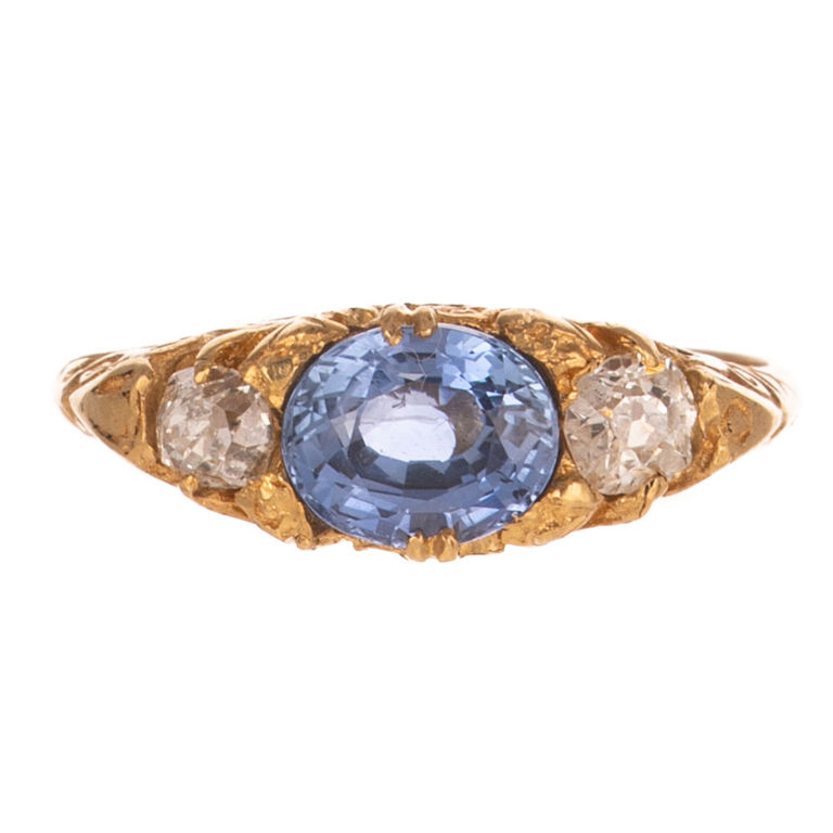18k Yellow Gold Sapphire and Diamond Ring