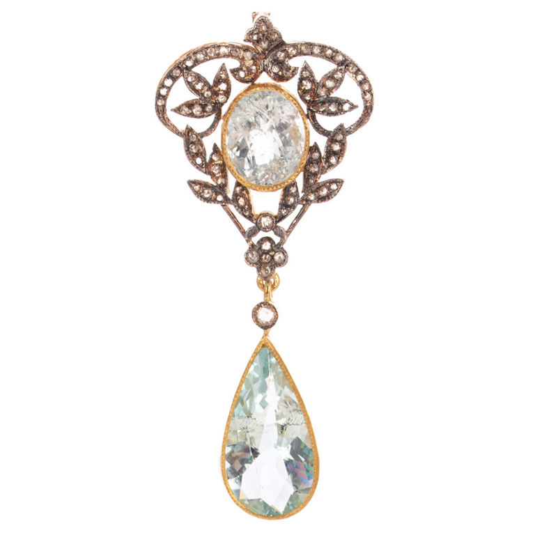 Vermeil Aquamarine and Diamond Drop Pendant