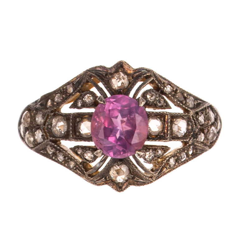 18k Yellow Gold Sapphire and Diamond Ring