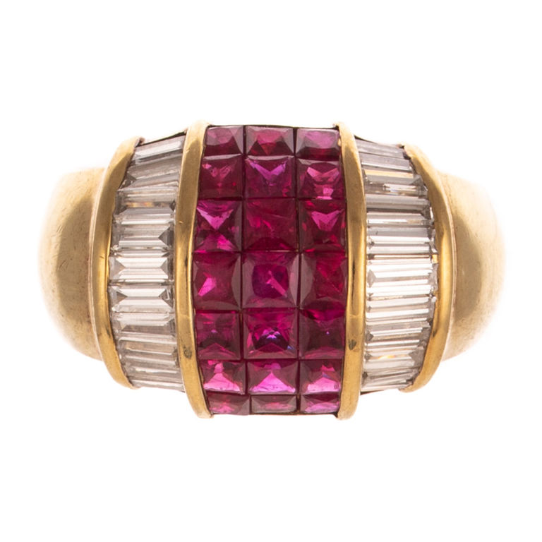 18k Yellow Gold Ruby and Diamond Dome Ring