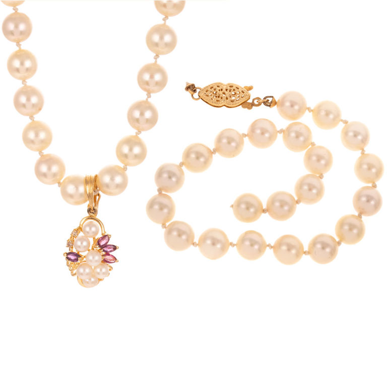 14k Yellow Gold Pearl Jewelry Set