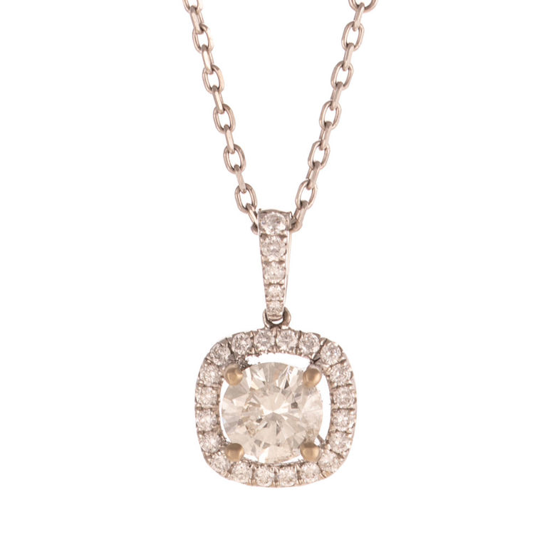 18k and 14k White Gold Diamond Pendant Necklace
