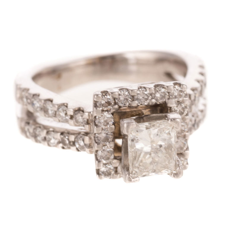 14k White Gold Diamond Halo Ring