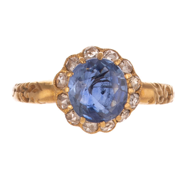 18k Yellow Gold Sapphire and Diamond Halo Ring