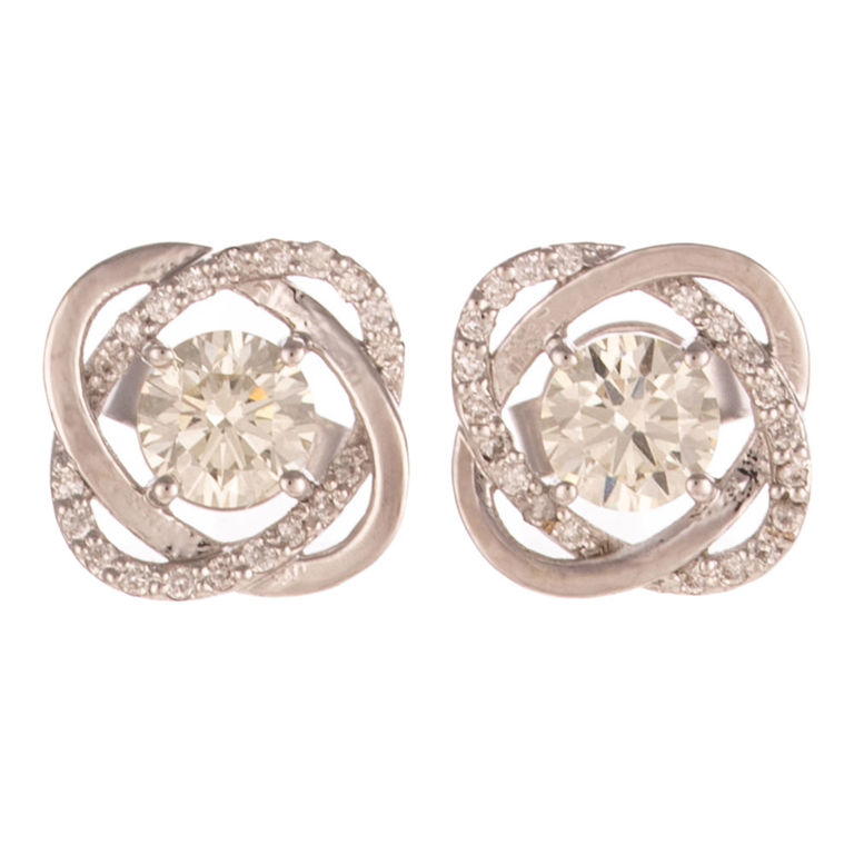 18k White Gold Diamond Knot Stud Earrings