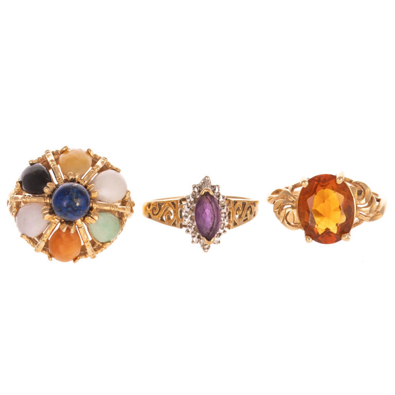 Three 14k Yellow Gold Gemstone Rings
