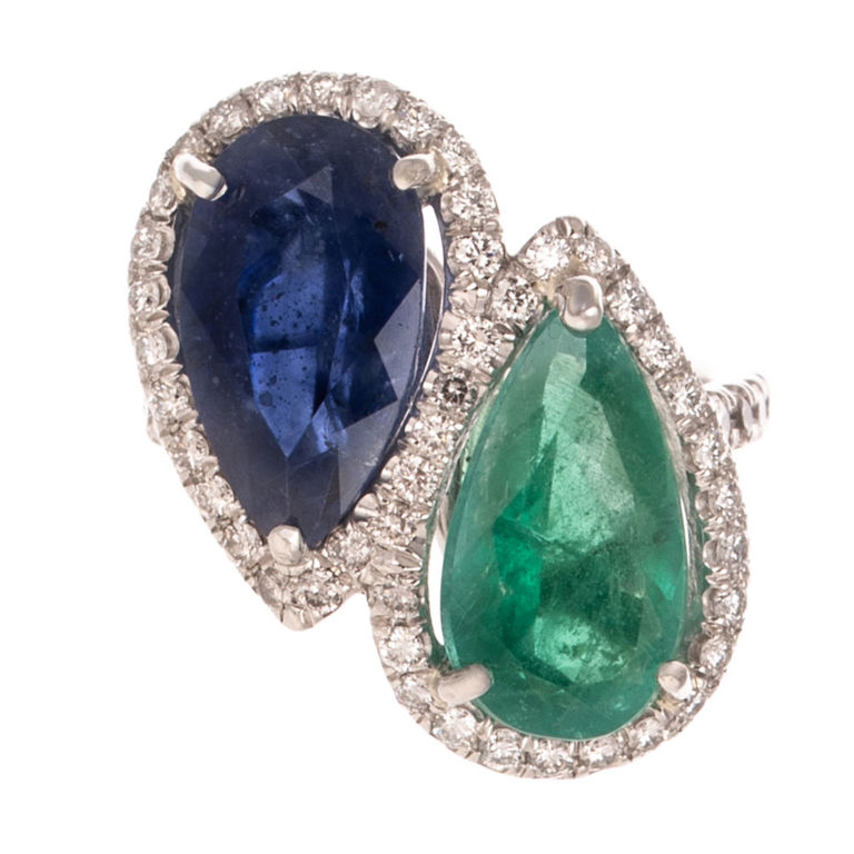 Platinum Sapphire, Emerald and Diamond Ring