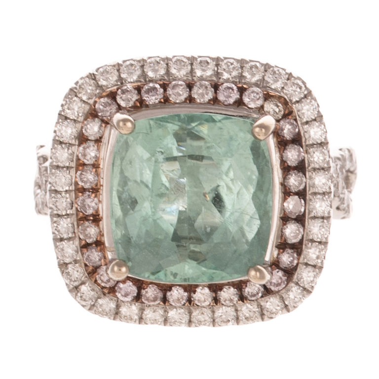 18k Gold Tourmaline and Diamond Halo Ring