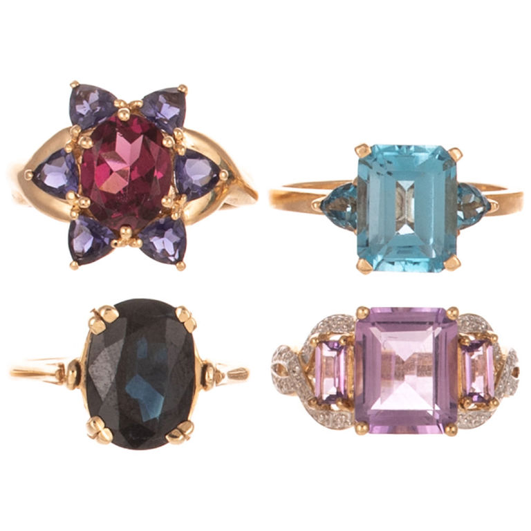 Four 14k and 10k Gold Gemstone Rings