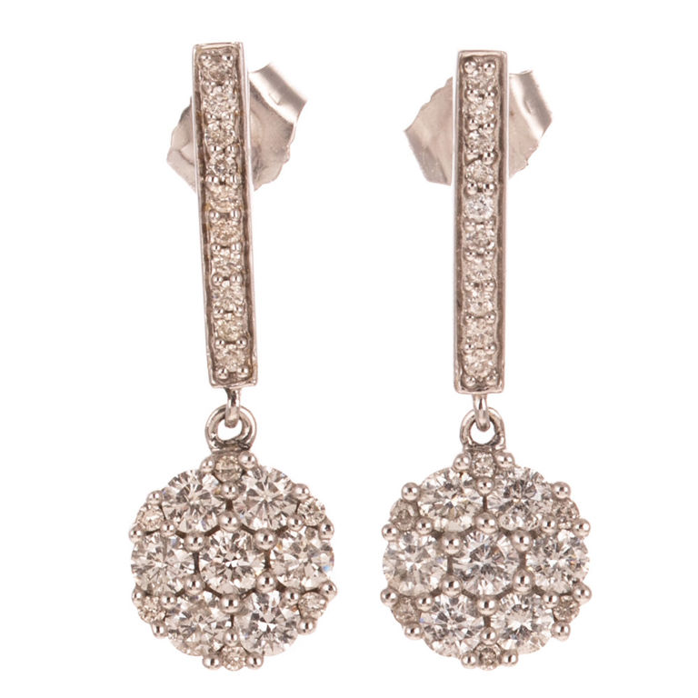 14k White Gold Diamond Dangle Earrings