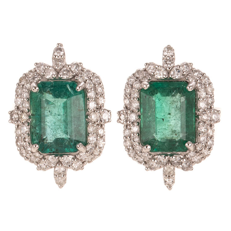 Platinum Emerald and Diamond Earrings