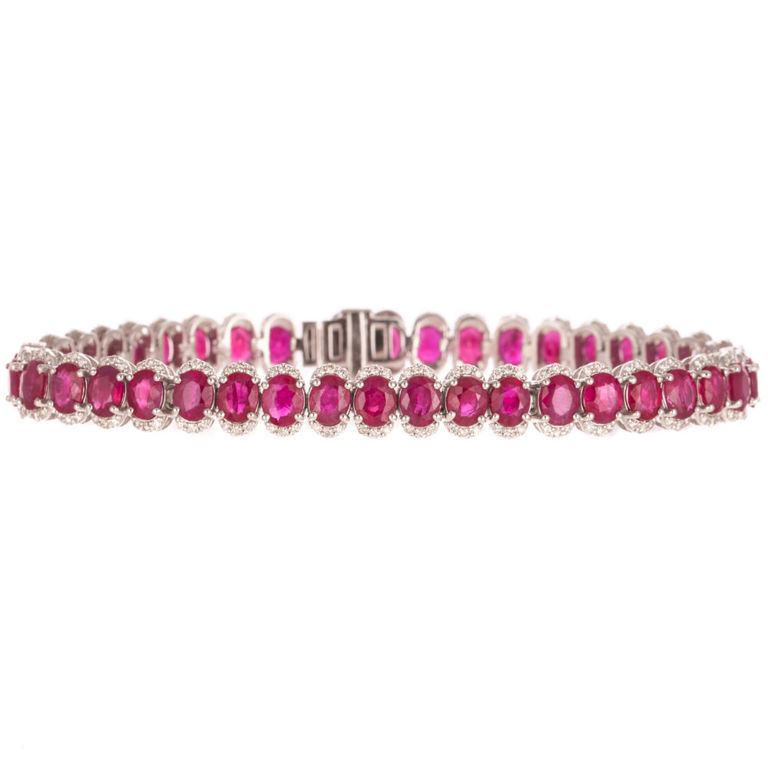 Platinum Ruby and Diamond Line Bracelet