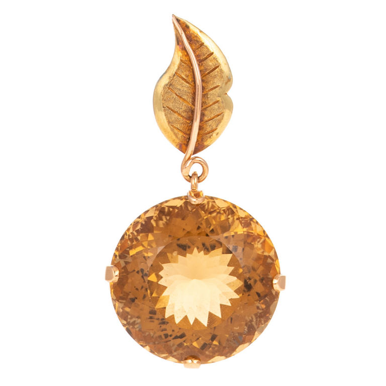18k Yellow Gold Citrine Leaf Pendant