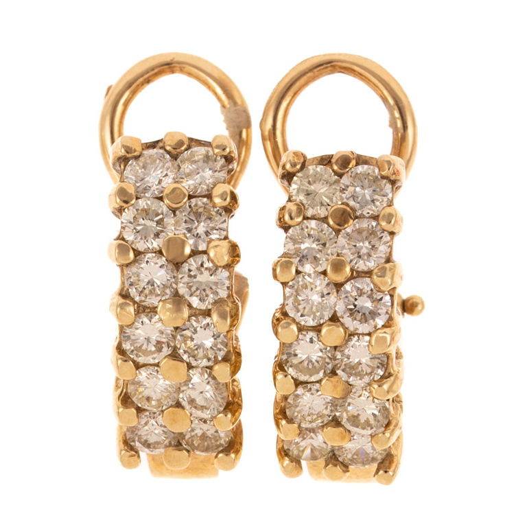 18k Yellow Gold Diamond Half Hoop Earrings