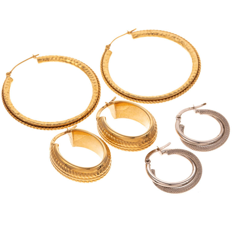 Three Pairs of 18k Gold Hoop Earrings