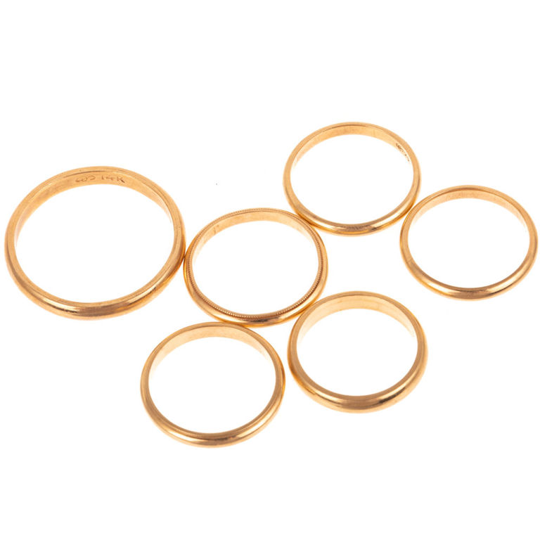 Six 14k Yellow Gold Wedding Rings