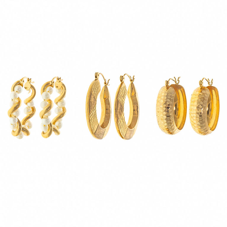 Three Pairs of 14k and 10k Gold Hoop Earrings