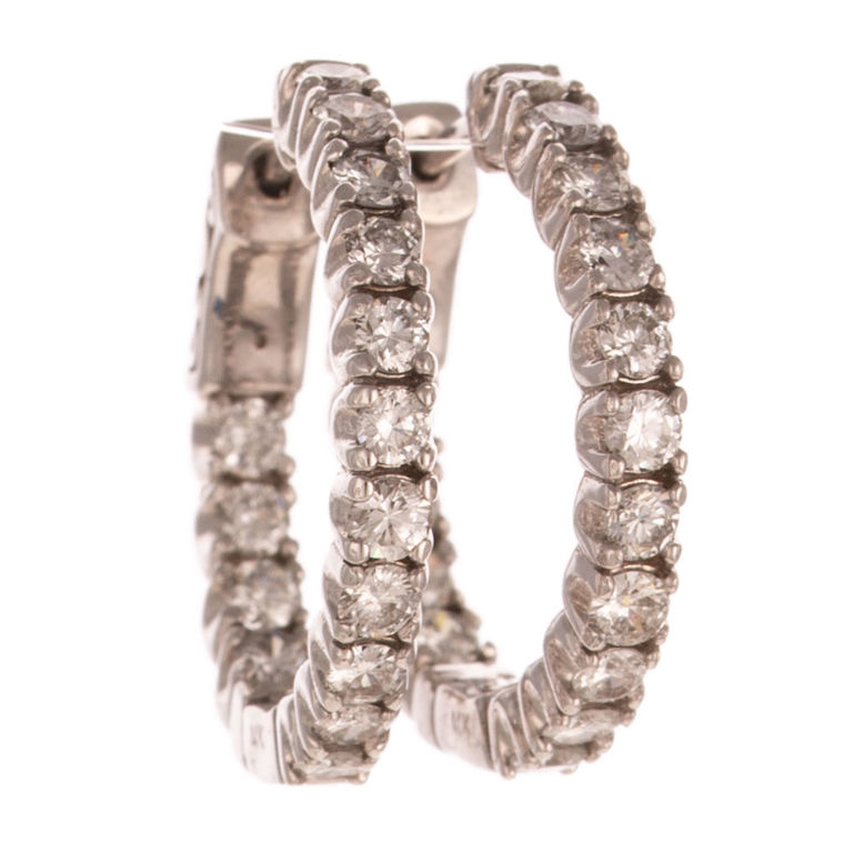 14k White Gold Diamond Inside-Out Hoop Earrings