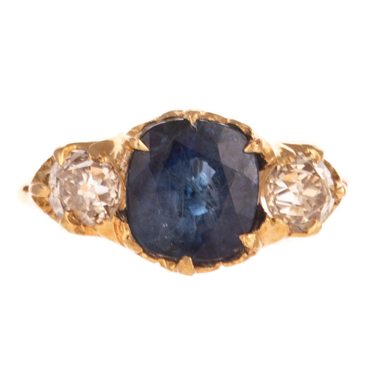 18k Yellow Gold Sapphire and Diamond Ring