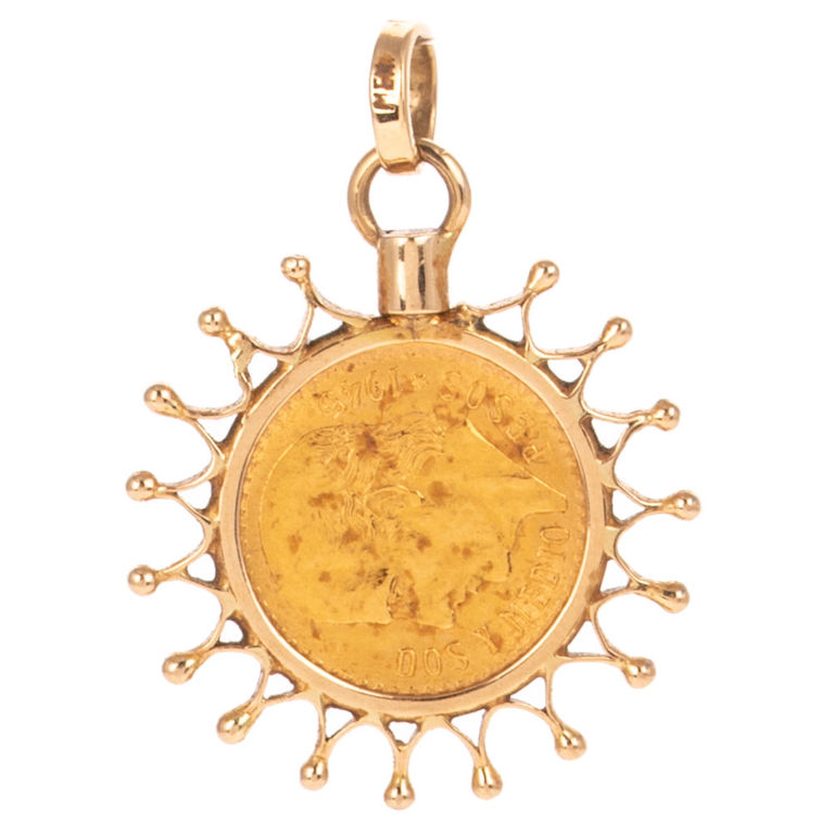 21.6k and 14k Yellow Gold Coin Pendant
