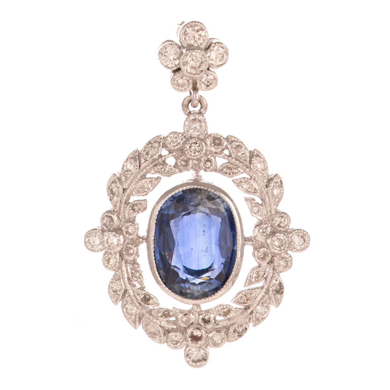 18k White Gold Sapphire and Diamond Pendant