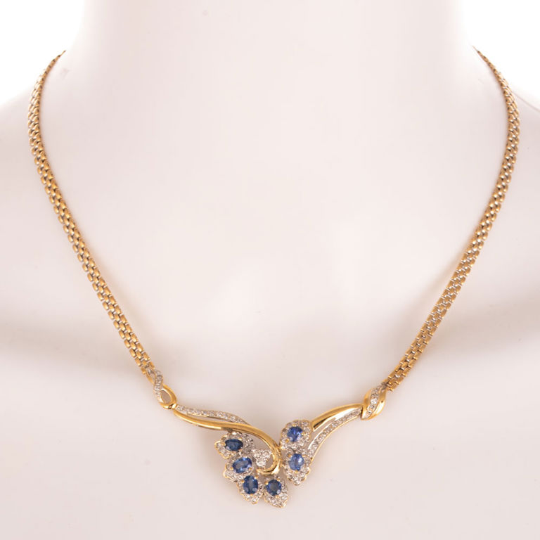 18k Gold Sapphire and Diamond Pendant Necklace
