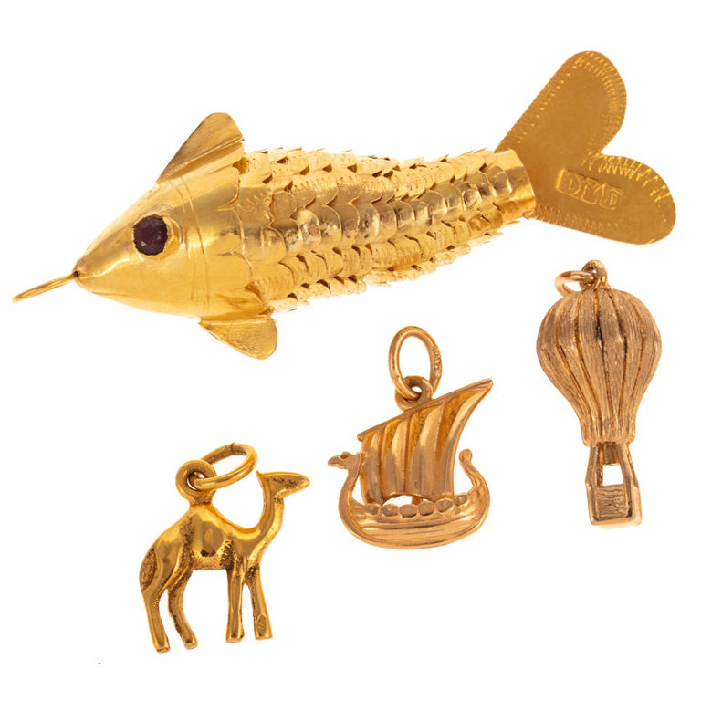 Four 18k and 14k Yellow Gold Charm Pendants