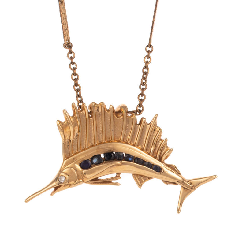 14k Gold Sapphire and Diamond Pendant Necklace