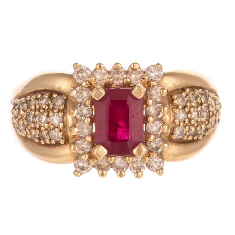 14k Yellow Gold Ruby and Diamond Cocktail Ring