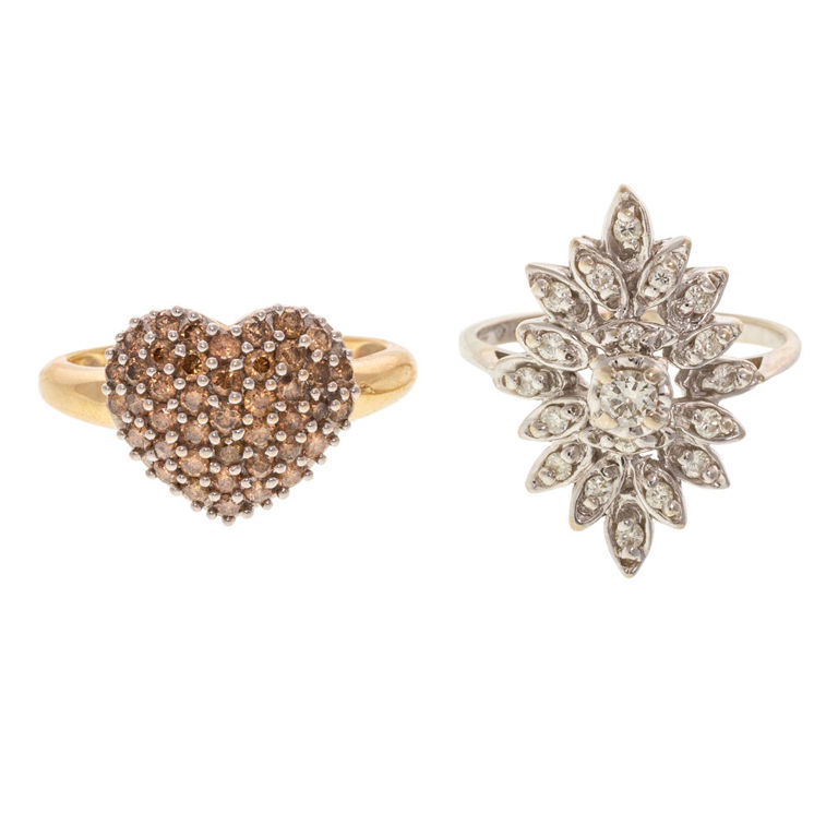 Two 14k Gold Diamond Cluster Rings