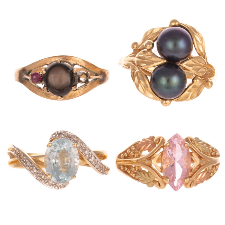 Four 14k and 10k Yellow Gold Gemstone Rings