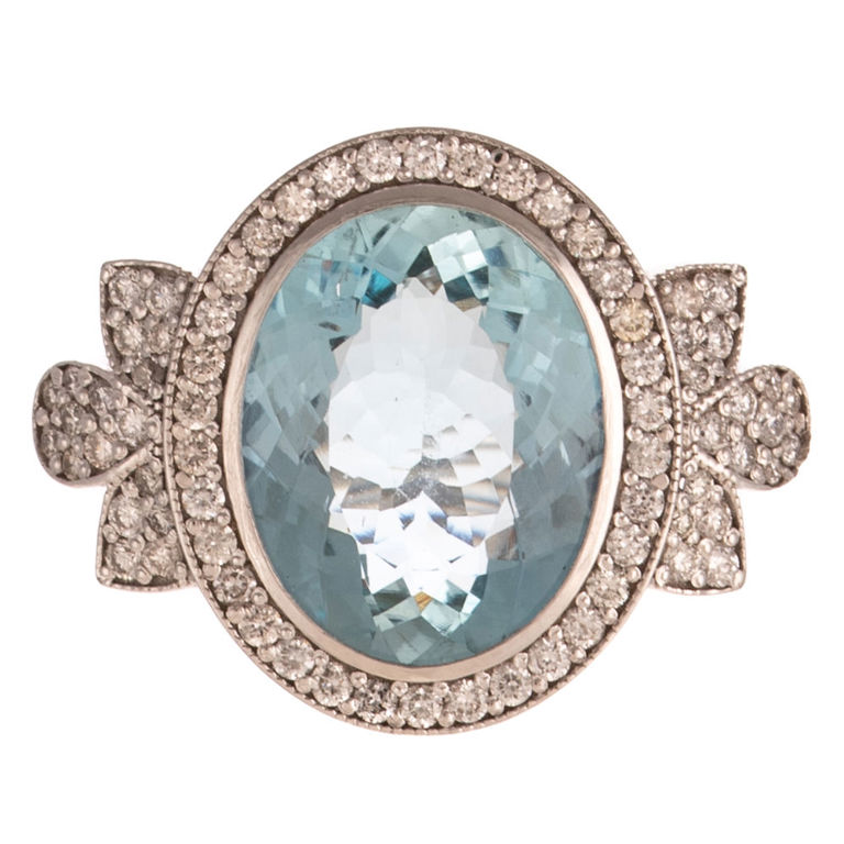 14k Gold Aquamarine, Diamond and Sapphire Ring