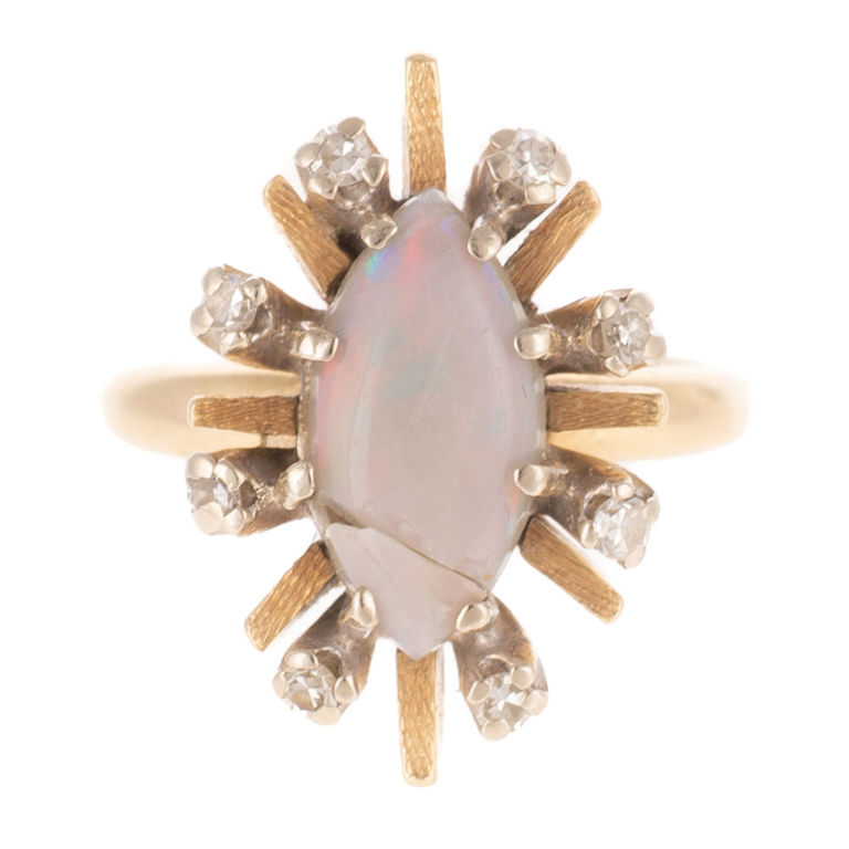 14k Yellow Gold Opal and Diamond Ring